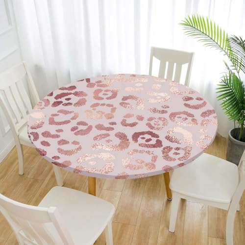 FANSU 3D Tischdecke Rund Garten Abwaschbar für Outdoor Gartentischdecke Rund Elastisch Schmutzabweisend für Garten Küche, Esstisch, Party (Leopardenmuster,120cm) von FANSU