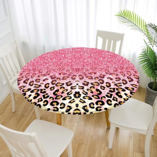 FANSU 3D Tischdecke Rund Garten Abwaschbar für Outdoor Gartentischdecke Rund Elastisch Schmutzabweisend für Garten Küche, Esstisch, Party (Rosa Leopardenmuster,180cm) von FANSU