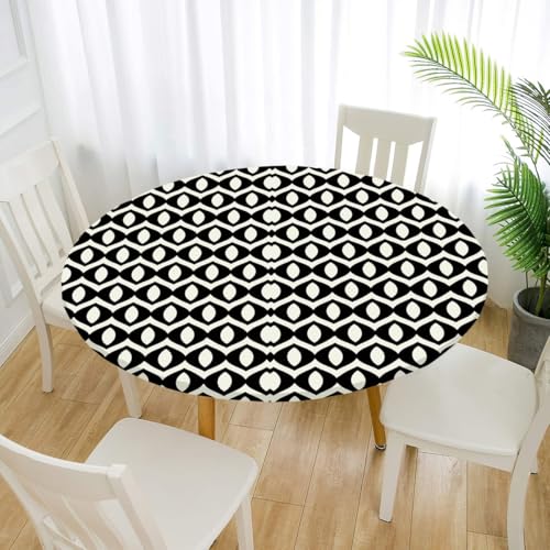 FANSU 3D Tischdecke Rund Garten Abwaschbar für Outdoor Gartentischdecke Rund Elastisch Schmutzabweisend für Garten Küche, Esstisch, Party (Schwarz,110cm) von FANSU