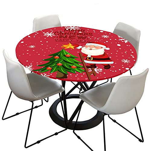 FANSU 3D Weihnachts Runde Tischdecke für Draußen Elastisch Abwaschbar, Wasserdicht Tischdecken Fleckschutz Tischtuch für Garten Outdoor Küchentisch (Schneeflocke,Durchmesser 90cm) von FANSU