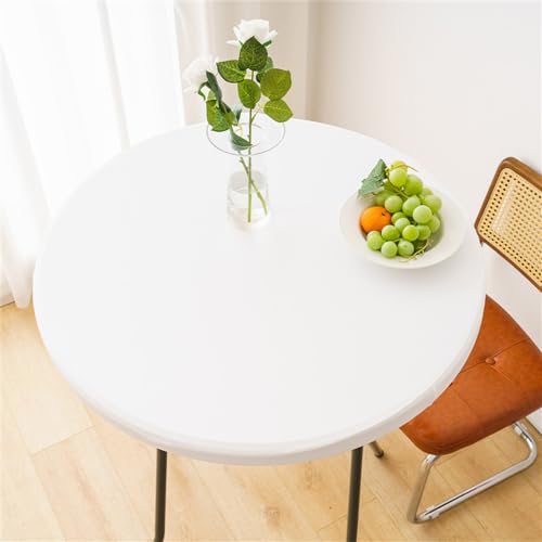 FANSU Abwaschbar Tischdecke Rund Elastisch Wasserabweisend Lotuseffekt Tischtuch,für Esszimmer, Party, Hochzeiten oder Haushalt (Weiß,60cm) von FANSU