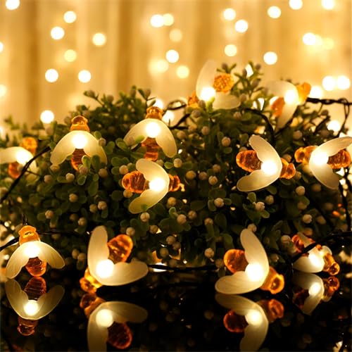 FANSU Bienenstil LED Solarlampen für Außen, 8 Modi Solar Lichterkette Aussen, Lichterkette Außen, Solarlampen Garten für Hochzeit, Party, Schlafzimmer, Garten, Balkon Deko (Warmweiß,7M/50LED) von FANSU