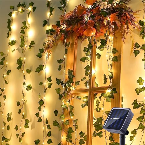 FANSU Efeu-Stil LED Solarlampen für Außen, 8 Modi Solar Lichterkette Aussen, Lichterkette Außen, Solarlampen Garten für Hochzeit, Party, Schlafzimmer, Garten, Balkon Deko (Grün,2M/20LED) von FANSU