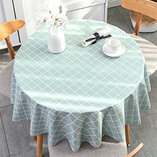 FANSU Einfach Kariert Tischdecke Runde aus PVC Abwischbare Wasserdicht Ölbeständig Plastik Plaid Tischdecke Außenbereich Wachstuch Tischtuch, Runde Tischdekoration (120cm,Grün) von FANSU