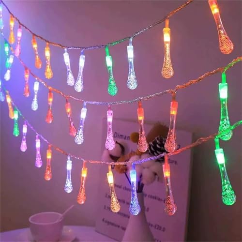 FANSU Einfaches Muster LED Solarlampen für Außen, 8 Modi Solar Lichterkette Aussen, Lichterkette Außen, Solarlampen Garten für Hochzeit,Party,Schlafzimmer, Balkon Deko (Wassertropfen,7m/50 LED) von FANSU