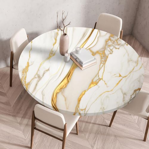 FANSU Elastisch Rund Gartentischdecke, Fleckschutz Tischdecke Outdoor Runde Tischtuch Abwischbare Dauerhaft Kratzfest Tischdecken für Küche Garten Restaurant (Beige Marmor 4,Durchmesser 70 cm) von FANSU