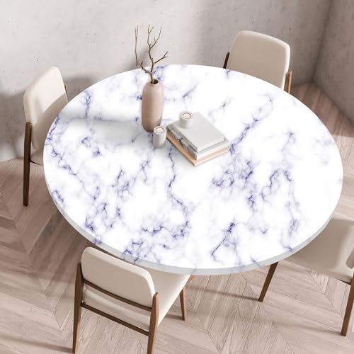 FANSU Elastisch Rund Gartentischdecke, Fleckschutz Tischdecke Outdoor Runde Tischtuch Abwischbare Dauerhaft Kratzfest Tischdecken für Küche Garten Restaurant (Beige Marmor 6,Durchmesser 110 cm) von FANSU