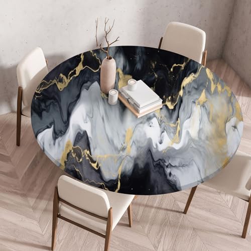 FANSU Elastisch Rund Gartentischdecke, Fleckschutz Tischdecke Outdoor Runde Tischtuch Abwischbare Dauerhaft Kratzfest Tischdecken für Küche Garten Restaurant (Black Texture,Durchmesser 60 cm) von FANSU