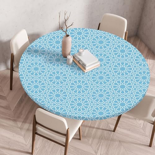 FANSU Elastisch Rund Gartentischdecke, Fleckschutz Tischdecke Outdoor Runde Tischtuch Abwischbare Dauerhaft Kratzfest Tischdecken für Küche Garten Restaurant (Blaue Linien,Durchmesser 60 cm) von FANSU