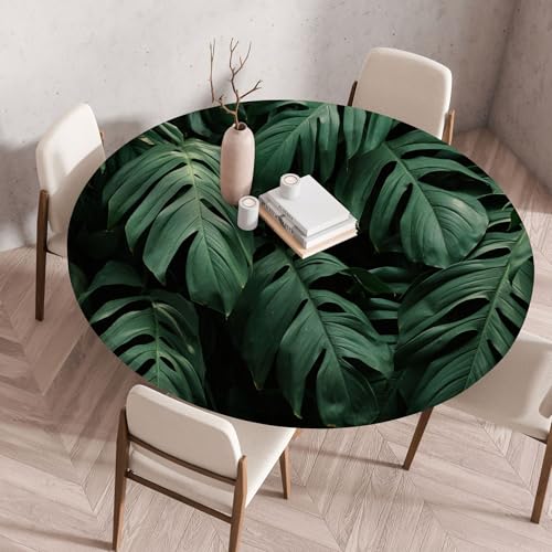 FANSU Elastisch Rund Gartentischdecke, Fleckschutz Tischdecke Outdoor Runde Tischtuch Abwischbare Dauerhaft Kratzfest Tischdecken für Küche Garten Restaurant (Botanik 1,Durchmesser 120cm) von FANSU
