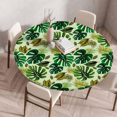 FANSU Elastisch Rund Gartentischdecke, Fleckschutz Tischdecke Outdoor Runde Tischtuch Abwischbare Dauerhaft Kratzfest Tischdecken für Küche Garten Restaurant (Botanik 5,Durchmesser 90cm) von FANSU