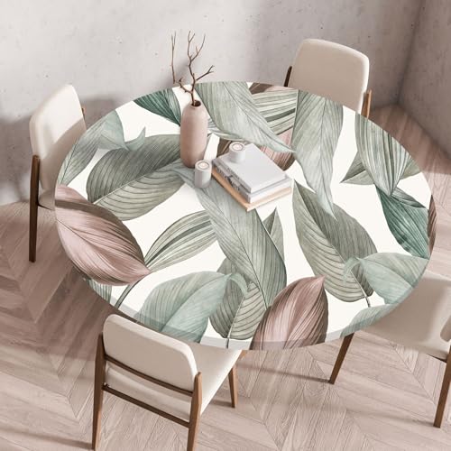 FANSU Elastisch Rund Gartentischdecke, Fleckschutz Tischdecke Outdoor Runde Tischtuch Abwischbare Dauerhaft Kratzfest Tischdecken für Küche Garten Restaurant (Botanik 6,Durchmesser 80cm) von FANSU