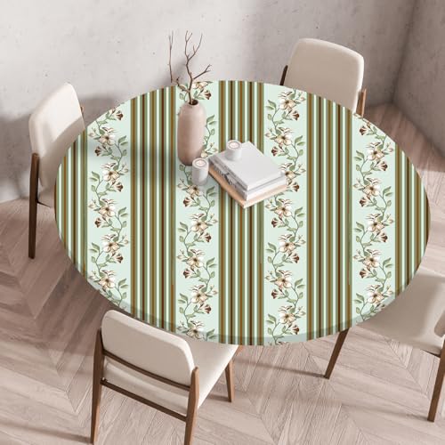 FANSU Elastisch Rund Gartentischdecke, Fleckschutz Tischdecke Outdoor Runde Tischtuch Abwischbare Dauerhaft Kratzfest Tischdecken für Küche Garten Restaurant (Efeublätter,Durchmesser 120 cm) von FANSU