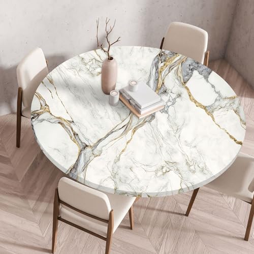 FANSU Elastisch Rund Gartentischdecke, Fleckschutz Tischdecke Outdoor Runde Tischtuch Abwischbare Dauerhaft Kratzfest Tischdecken für Küche Garten Restaurant (Einfache Murmel 7,Durchmesser 150cm) von FANSU