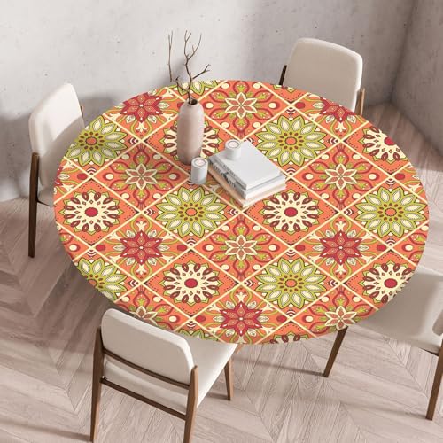FANSU Elastisch Rund Gartentischdecke, Fleckschutz Tischdecke Outdoor Runde Tischtuch Abwischbare Dauerhaft Kratzfest Tischdecken für Küche Garten Restaurant (Exotische Blumen8,Durchmesser 80 cm) von FANSU