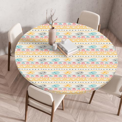 FANSU Elastisch Rund Gartentischdecke, Fleckschutz Tischdecke Outdoor Runde Tischtuch Abwischbare Dauerhaft Kratzfest Tischdecken für Küche Garten Restaurant (Geometric,Durchmesser 160 cm) von FANSU