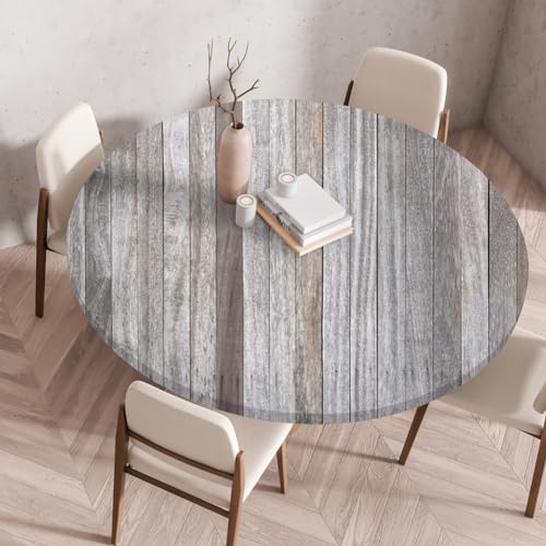 FANSU Elastisch Rund Gartentischdecke, Fleckschutz Tischdecke Outdoor Runde Tischtuch Abwischbare Dauerhaft Kratzfest Tischdecken für Küche Garten Restaurant (Holzbretter 5,Durchmesser 130 cm) von FANSU