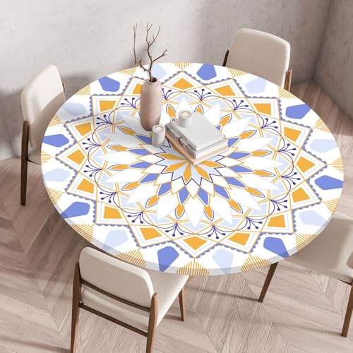 FANSU Elastisch Rund Gartentischdecke, Fleckschutz Tischdecke Outdoor Runde Tischtuch Abwischbare Dauerhaft Kratzfest Tischdecken für Küche Garten Restaurant (Kaleidoskop 10,Durchmesser 60cm) von FANSU