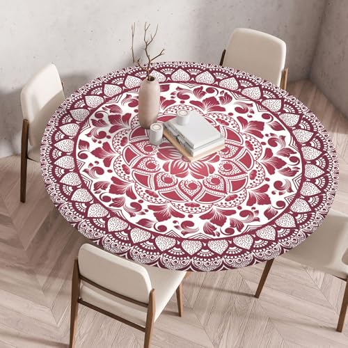 FANSU Elastisch Rund Gartentischdecke, Fleckschutz Tischdecke Outdoor Runde Tischtuch Abwischbare Dauerhaft Kratzfest Tischdecken für Küche Garten Restaurant (Kaleidoskop 5,Durchmesser 90cm) von FANSU