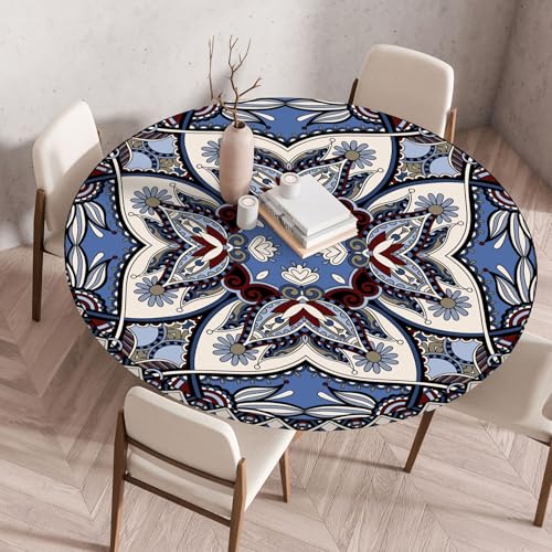 FANSU Elastisch Rund Gartentischdecke, Fleckschutz Tischdecke Outdoor Runde Tischtuch Abwischbare Dauerhaft Kratzfest Tischdecken für Küche Garten Restaurant (Kaleidoskop 6,Durchmesser 90cm) von FANSU