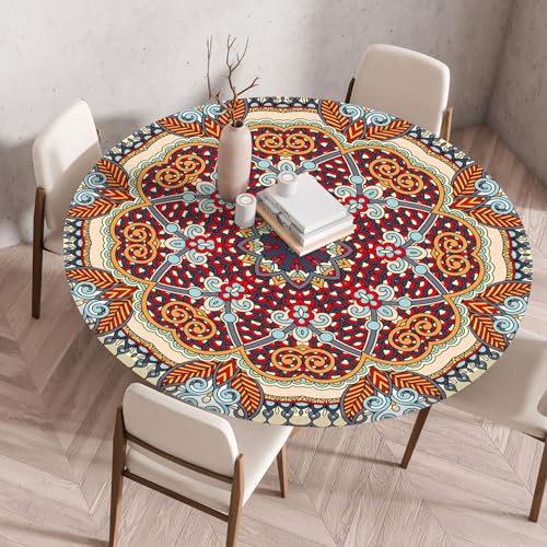 FANSU Elastisch Rund Gartentischdecke, Fleckschutz Tischdecke Outdoor Runde Tischtuch Abwischbare Dauerhaft Kratzfest Tischdecken für Küche Garten Restaurant (Kaleidoskop 8,Durchmesser 80cm) von FANSU