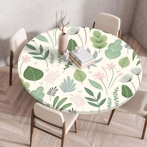FANSU Elastisch Rund Gartentischdecke, Fleckschutz Tischdecke Outdoor Runde Tischtuch Abwischbare Dauerhaft Kratzfest Tischdecken für Küche Garten Restaurant (Nordische Blätter,Durchmesser 70 cm) von FANSU