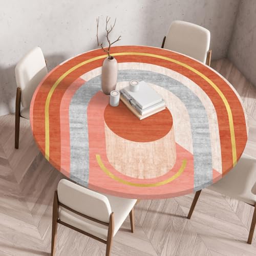 FANSU Elastisch Rund Gartentischdecke, Fleckschutz Tischdecke Outdoor Runde Tischtuch Abwischbare Dauerhaft Kratzfest Tischdecken für Küche Garten Restaurant (Nordische Kunst 3,Durchmesser 110 cm) von FANSU
