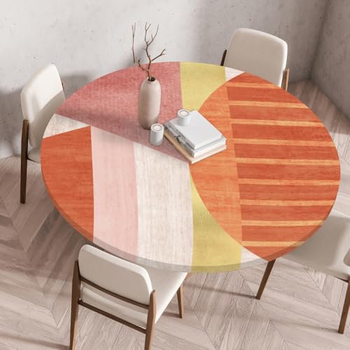 FANSU Elastisch Rund Gartentischdecke, Fleckschutz Tischdecke Outdoor Runde Tischtuch Abwischbare Dauerhaft Kratzfest Tischdecken für Küche Garten Restaurant (Nordische Kunst 8,Durchmesser 100 cm) von FANSU