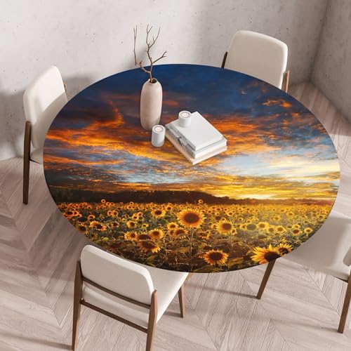 FANSU Elastisch Rund Gartentischdecke, Fleckschutz Tischdecke Outdoor Runde Tischtuch Abwischbare Dauerhaft Kratzfest Tischdecken für Küche Garten Restaurant (Sonnenblume 2,Durchmesser 70 cm) von FANSU