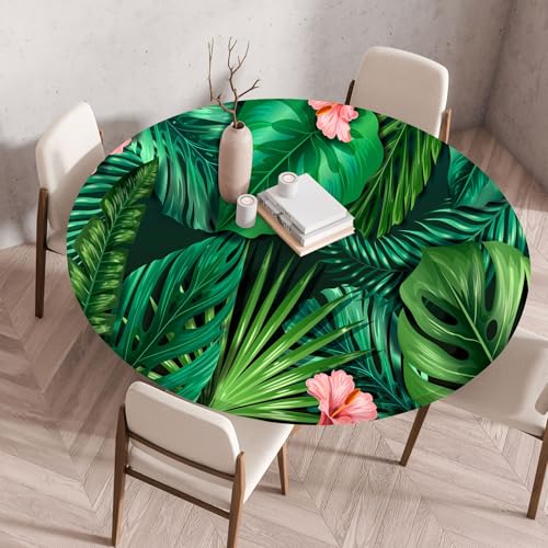 FANSU Elastisch Rund Gartentischdecke, Fleckschutz Tischdecke Outdoor Runde Tischtuch Abwischbare Dauerhaft Kratzfest Tischdecken für Küche Garten Restaurant (Tropische Blätter 4,Durchmesser 120cm) FANSU Elastisch Rund Gartentischdecke, Fleckschutz Tischdecke Outdoor Runde Tischtuch Abwischbare Dauerhaft Kratzfest Tischdecken für Küche Garten Restaurant (Tropische Blätter 4,Durchmesser 120cm) von FANSU