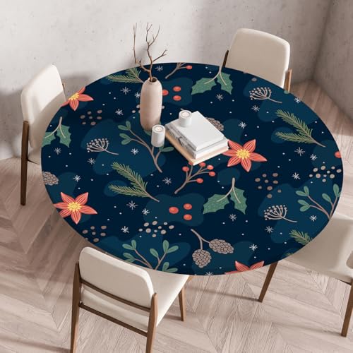 FANSU Elastisch Rund Gartentischdecke, Fleckschutz Tischdecke Outdoor Runde Tischtuch Abwischbare Dauerhaft Kratzfest Tischdecken für Küche Garten Restaurant (Weihnachten 3,Durchmesser 80 cm) von FANSU