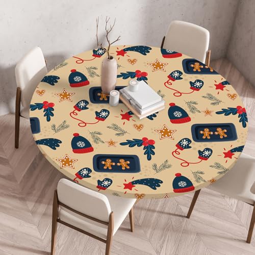 FANSU Elastisch Rund Gartentischdecke, Fleckschutz Tischdecke Outdoor Runde Tischtuch Abwischbare Dauerhaft Kratzfest Tischdecken für Küche Garten Restaurant (Weihnachten 5,Durchmesser 150 cm) von FANSU
