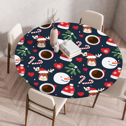 FANSU Elastisch Rund Gartentischdecke, Fleckschutz Tischdecke Outdoor Runde Tischtuch Abwischbare Dauerhaft Kratzfest Tischdecken für Küche Garten Restaurant (Weihnachten 7,Durchmesser 150 cm) von FANSU
