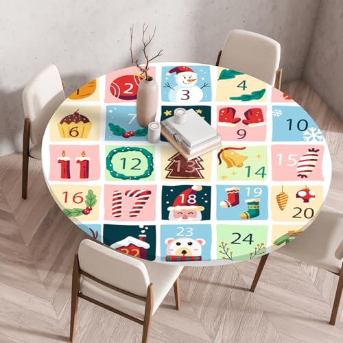 FANSU Elastisch Rund Gartentischdecke, Fleckschutz Tischdecke Outdoor Runde Tischtuch Abwischbare Dauerhaft Kratzfest Tischdecken für Küche Garten Restaurant (Weihnachtsplaid 1,Durchmesser 60cm) von FANSU