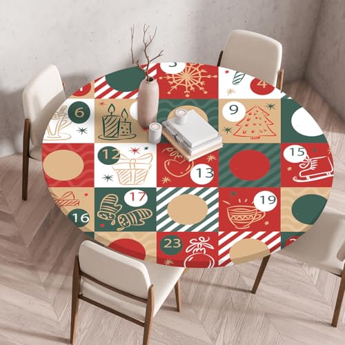 FANSU Elastisch Rund Gartentischdecke, Fleckschutz Tischdecke Outdoor Runde Tischtuch Abwischbare Dauerhaft Kratzfest Tischdecken für Küche Garten Restaurant (Weihnachtsplaid 4,Durchmesser 70cm) von FANSU