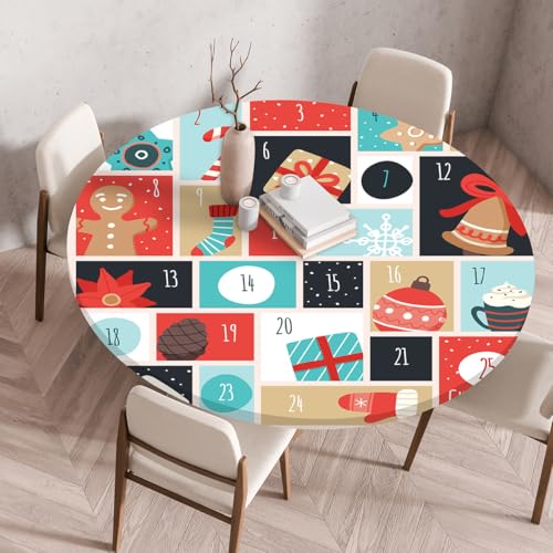FANSU Elastisch Rund Gartentischdecke, Fleckschutz Tischdecke Outdoor Runde Tischtuch Abwischbare Dauerhaft Kratzfest Tischdecken für Küche Garten Restaurant (Weihnachtsplaid 5,Durchmesser 90cm) von FANSU