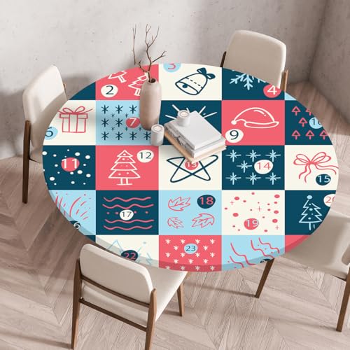 FANSU Elastisch Rund Gartentischdecke, Fleckschutz Tischdecke Outdoor Runde Tischtuch Abwischbare Dauerhaft Kratzfest Tischdecken für Küche Garten Restaurant (Weihnachtsplaid 6,Durchmesser 90cm) von FANSU