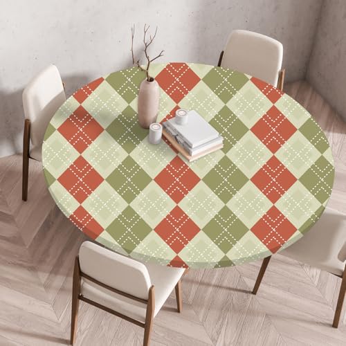 FANSU Elastisch Rund Gartentischdecke, Fleckschutz Tischdecke Outdoor Runde Tischtuch Abwischbare Dauerhaft Kratzfest Tischdecken für Küche Garten Restaurant (Weihnachtsplaid 9,Durchmesser 120cm) von FANSU