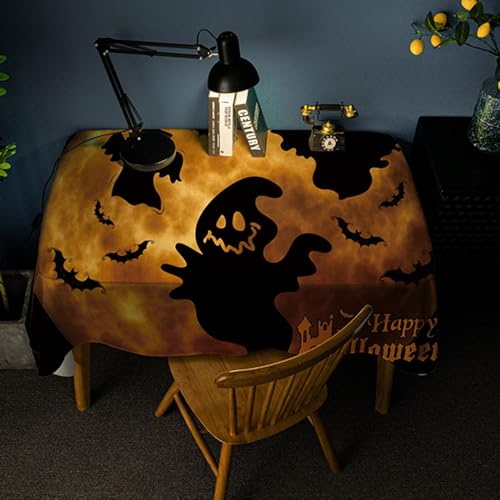 FANSU Halloween Tischdecke PVC Outdoor Wetterfest, Gartentischdecke Abwaschbar Wischbare Tischtuch, Wasserdicht Tischwäsche für Wohnzimmer Garten Balkon (Braun,135x210cm) von FANSU