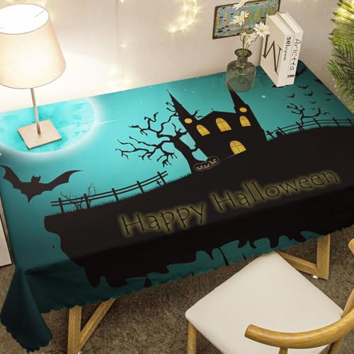 FANSU Halloween Tischdecke PVC Outdoor Wetterfest, Gartentischdecke Abwaschbar Wischbare Tischtuch, Wasserdicht Tischwäsche für Wohnzimmer Garten Balkon (Frohes Halloween,135x210cm) von FANSU