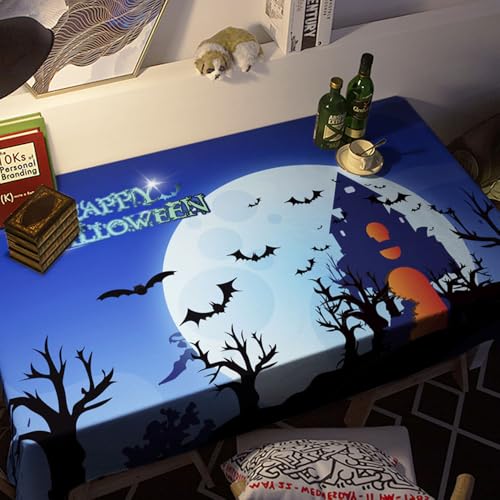 FANSU Halloween Tischdecke PVC Outdoor Wetterfest, Gartentischdecke Abwaschbar Wischbare Tischtuch, Wasserdicht Tischwäsche für Wohnzimmer Garten Balkon (Halloweennacht,158x260cm) von FANSU