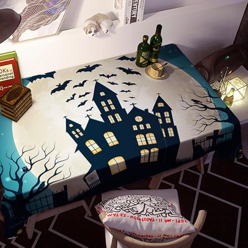 FANSU Halloween Tischdecke PVC Outdoor Wetterfest, Gartentischdecke Abwaschbar Wischbare Tischtuch, Wasserdicht Tischwäsche für Wohnzimmer Garten Balkon (Schwarze Fledermäuse,158x240cm) von FANSU