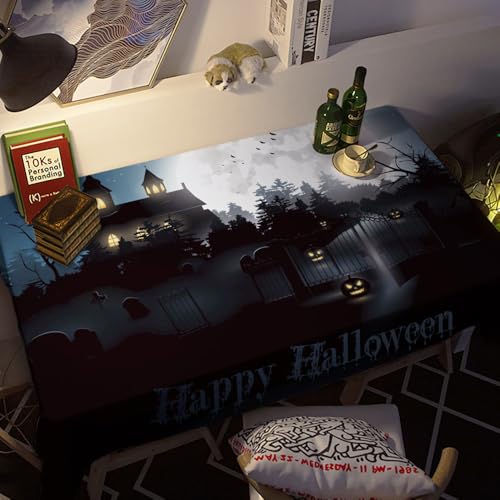 FANSU Halloween Tischdecke PVC Outdoor Wetterfest, Gartentischdecke Abwaschbar Wischbare Tischtuch, Wasserdicht Tischwäsche für Wohnzimmer Garten Balkon (Schwarzes Mondlicht,130x130cm) von FANSU
