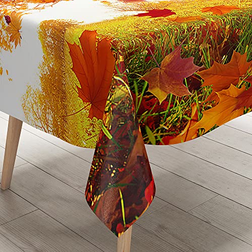 FANSU Herbst Tischdecke Tischwäsche, 3D Ahornblatt Rechteckige Abwaschbar Tischtuch Draussen Küchentischabdeckung für Garten Küche Outdoor Dekoration (140x220cm,Baum) von FANSU