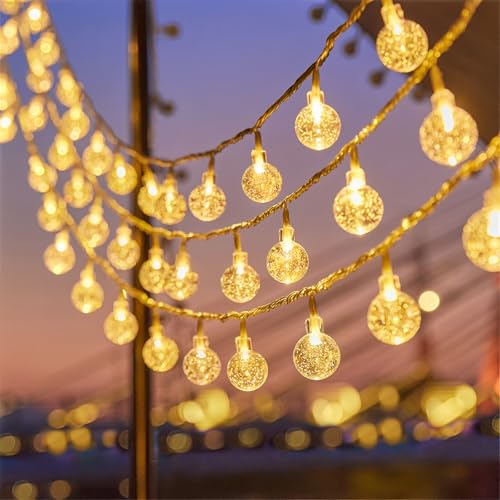 FANSU Klassiker Blase LED Solarlampen für Außen, 8 Modi Solar Lichterkette Aussen, Lichterkette Außen, Solarlampen Garten für Hochzeit, Party, Schlafzimmer, Garten, Balkon Deko (Warmweiß,5M/20LED) von FANSU