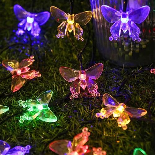 FANSU LED Solarlampen für Außen, 8 Modi Solar Lichterkette Aussen, Lichterkette Außen, Solarlampen Garten für Hochzeit,Party,Schlafzimmer,Garten Balkon Deko (Bunt Schmetterling,6.5m/30 LED) von FANSU