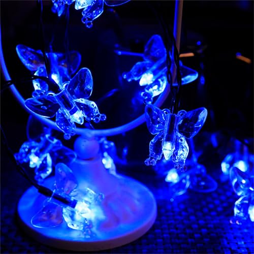 FANSU LED Solarlampen für Außen, 8 Modi Solar Lichterkette Aussen, Schmetterling Lichterkette Außen, Solarlampen Garten für Hochzeit, Party, Schlafzimmer, Garten Balkon Deko (Blau,6.5m/30 LED) von FANSU