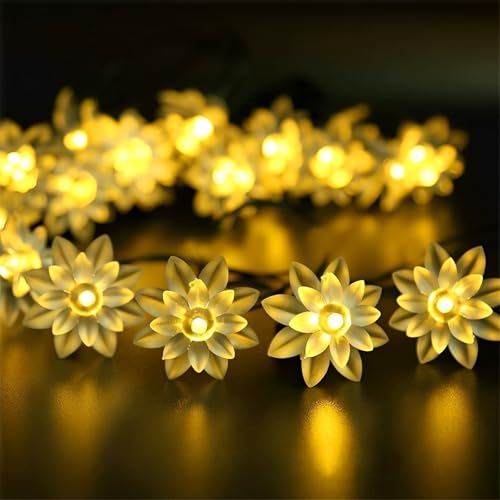 FANSU LED Solarlampen für Außen, Lotus-Stil 8 Modi Solar Lichterkette Aussen, Lichterkette Außen, Solarlampen Garten für Hochzeit, Party, Schlafzimmer, Garten Balkon Deko (Warmweiß,5M/20LED) von FANSU