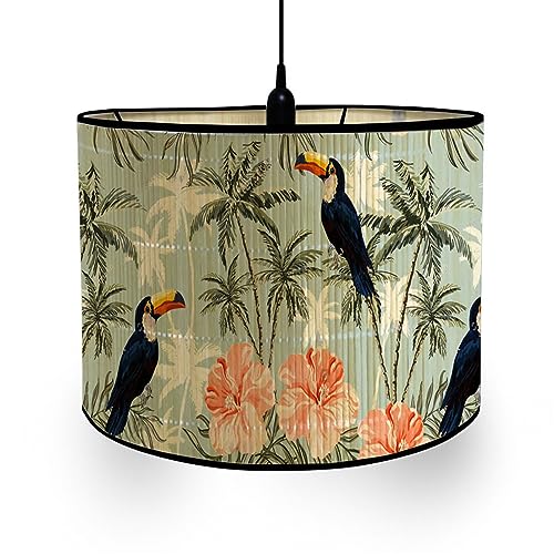 FANSU Lampenschirm fuir Tischlampe, Lampenschirm Hängelampe Lampenabdeckung für E27 Stehlampe Tropisch Wald Tischlampe Deckenleuchte Wohnzimmer Moderner Deko (Papagei,30x30x20cm) von FANSU