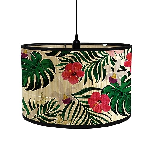 FANSU Lampenschirm fuir Tischlampe, Tropisch Blumen Lampenschirm Hängelampe Lampenabdeckung für E27 Stehlampe Tischlampe Deckenleuchte Wohnzimmer Moderner Deko (30x30x20cm,Blumenpflanze) von FANSU